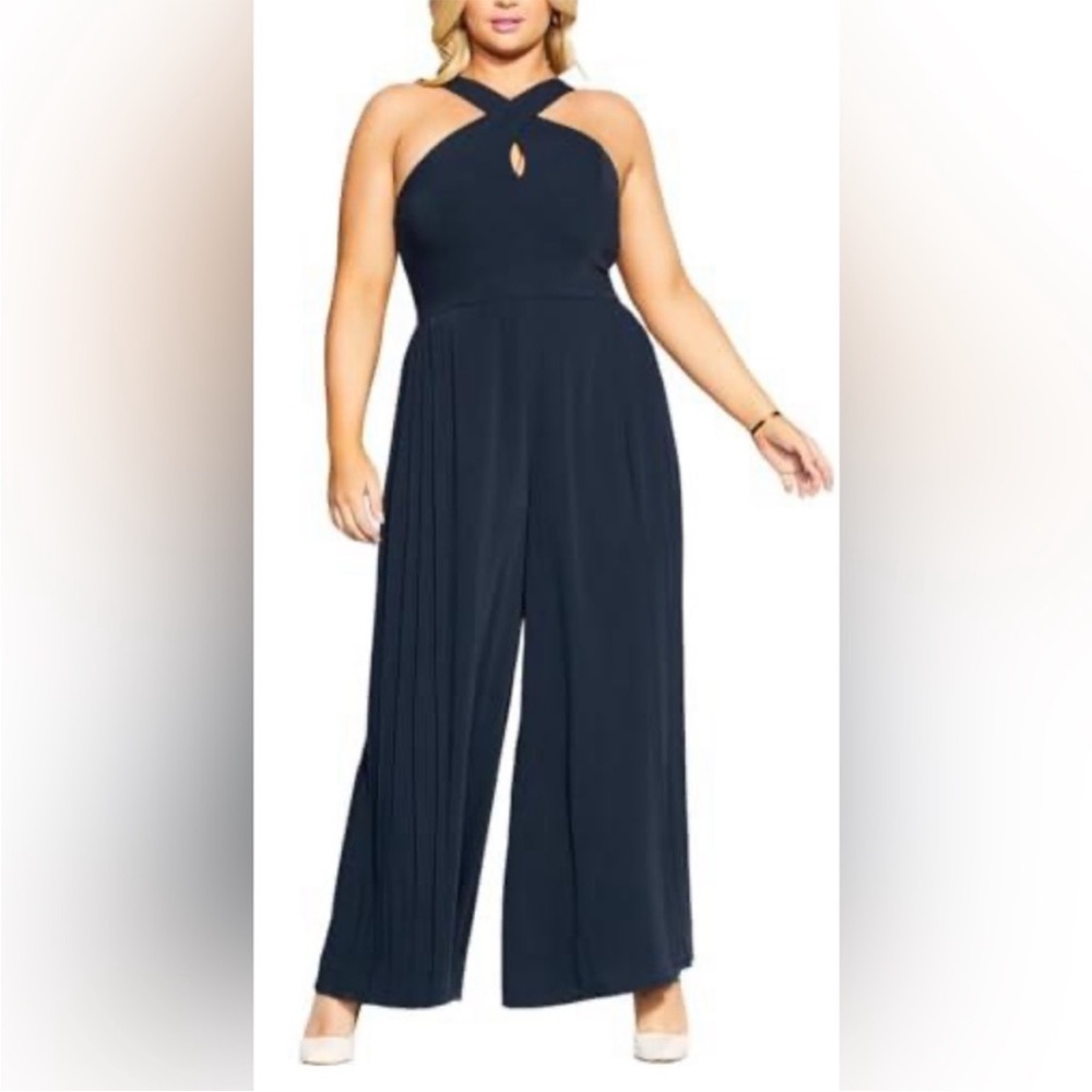 City Chic Cross-Front Navy Jumpsuit